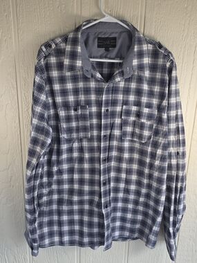 No Retreat 'Black Label' Men’s Navy and White Plaid Button-Down Shirt, Size XXL
